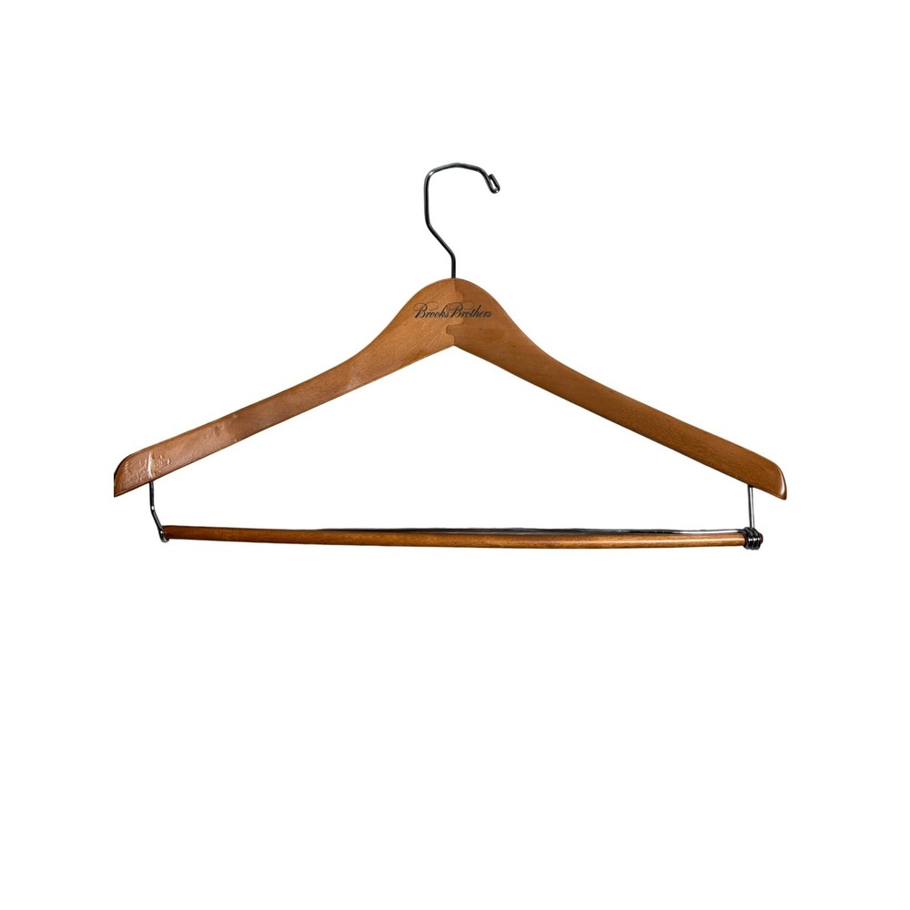 Brooks Brothers Wooden Suit Hanger Brown Wood Chrome Hook Locking Pant Bar